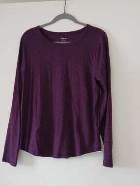 Madewell  Plum Purple Long-Sleeve Cotton  Crewneck Top Nwt